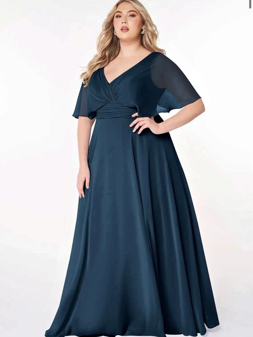 Azazie Melina Maxi V-Neck Dress in Blue
